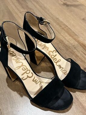 Sam Edelman Black Suede Block Heel Sandals 7.5 Ankle Strap